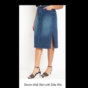 Size 16 ELOQUII Midi Skirt w/ Side Slits (denim)